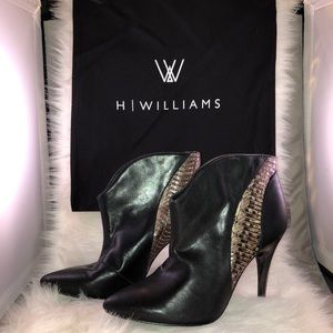 H Williams Conway Bootie Watersnake Black Leather